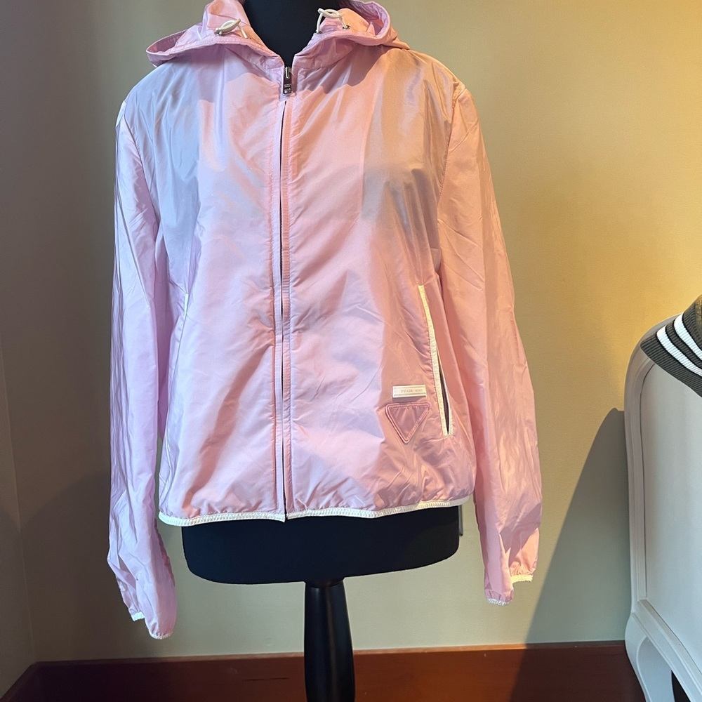 PRADA ReNylon Cropped Jacket Pink w/ White Trim